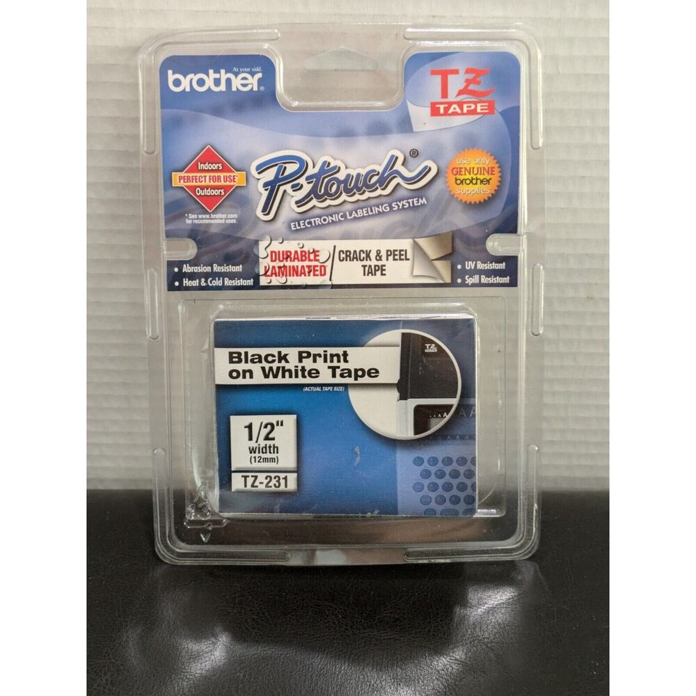 Brother P-Touch 12mm TZ-231 Black Print‎ on White Tape